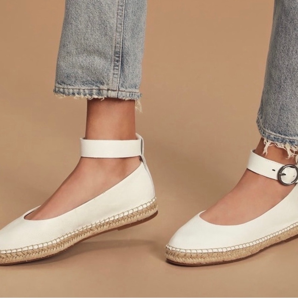 Splendid White Ankle-Strap Espadrille Flats